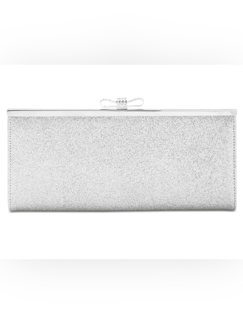 INC International Concepts Silver Glitter Clutch with Bow Clasp